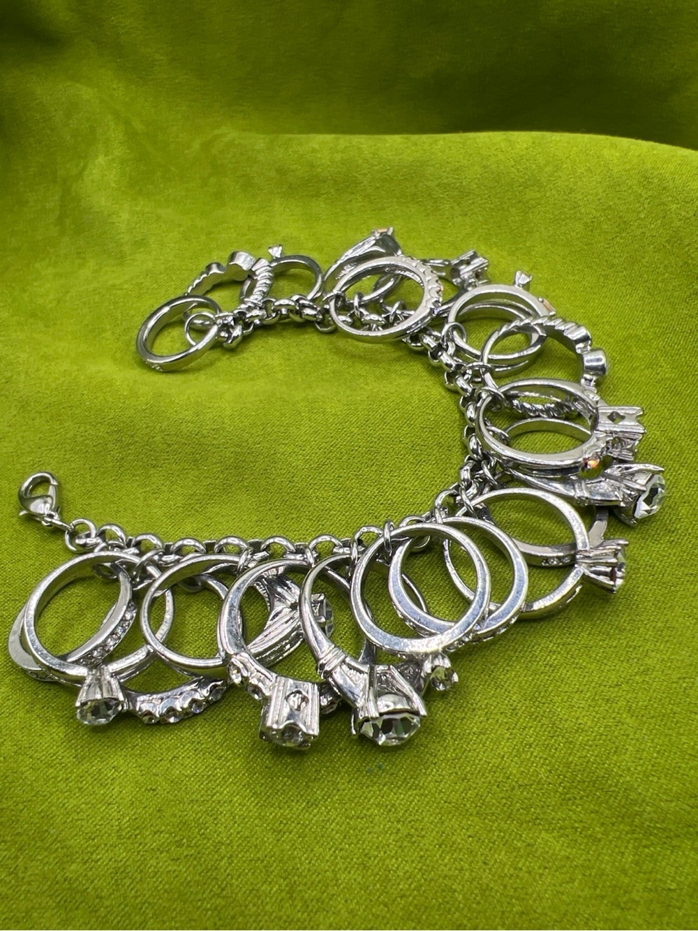 OOAK VTG Ring Bracelet 20 Wearable Rhinestone Rings Statement Jewelry